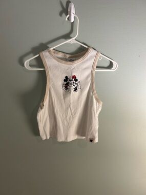 Primark White Ribbed Tank with Cream Trim